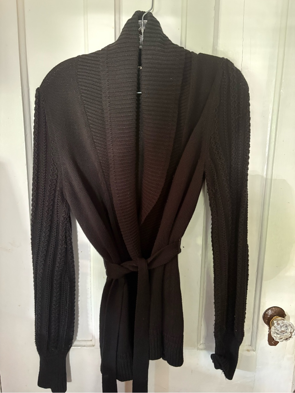 Tahari Cozy Open-Front Chunky Knit Cardigan - Black